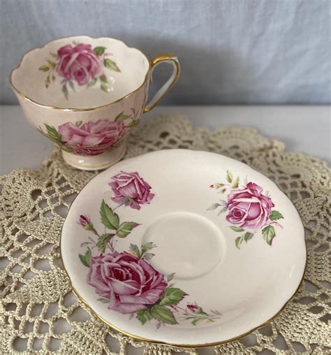 Aynsley Tea Cup And Saucer Pink Cabbage Rose Vintage 1940s Etsy