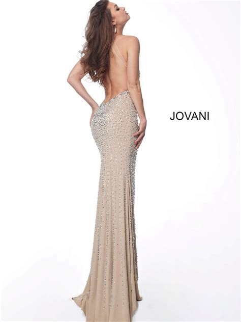Jovani 63160 Nude Illusion Neck Crystal Evening Dress