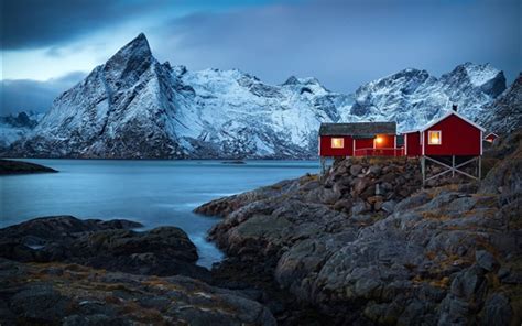 Fonds Décran Norvège Village Maisons Fjord Montagnes Hiver Neige