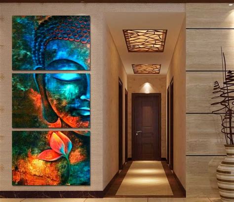 Framed 3pcs Abstract Blue Buddha Modern Home Decor Canvas Print Painting Wall Art Picture For