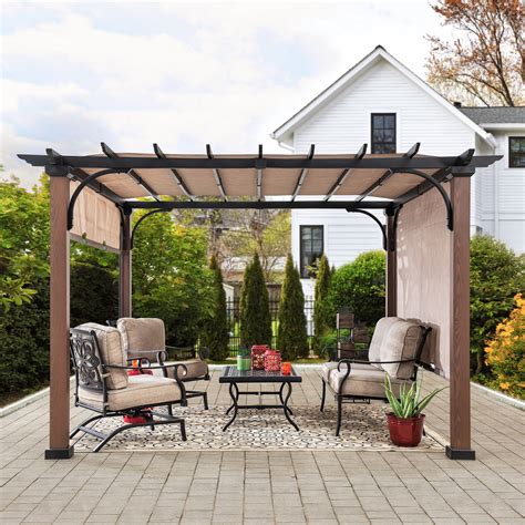 Sunjoy 11 X 11 Ft Metal Pergola With Natural Wood Looking Finish And
