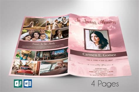 Pink Forever Funeral Program Word Publisher Template 4 Pages Etsy