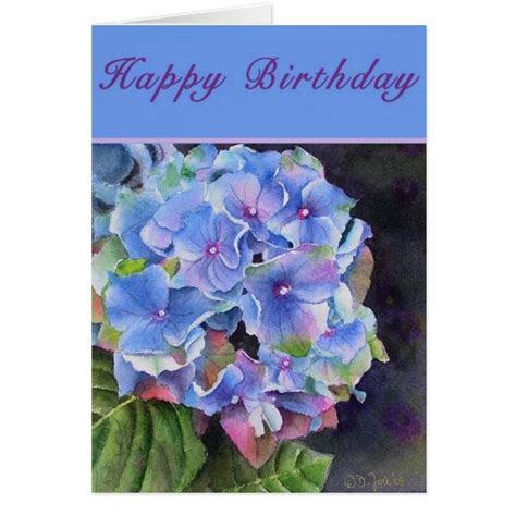 Blue Hydrangea Happy Birthday Card Blank Zazzle