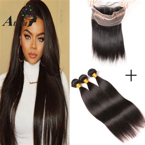 straight 360 lace frontal closure with bundles human hair weave bundles with frontals brazilian