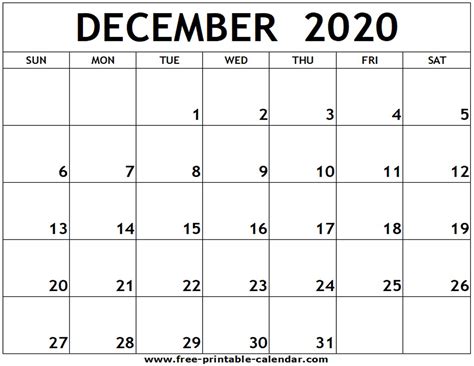 Print Calendar Page December 2020 Calendar Printables Free Templates