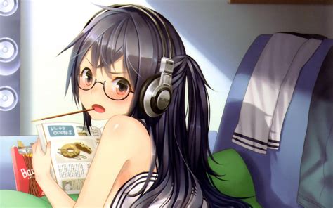 Cute Anime Girl Wearing Headphones Wallpaper 06 Preview