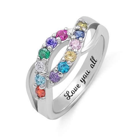Wave Pattern Personalized Birthstones Ring