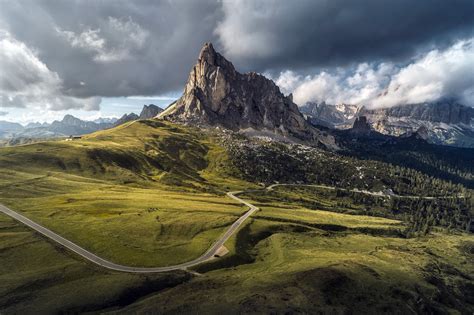 Passo Giau Dolomites Belluno Italy Mountains Roads Clouds Hd