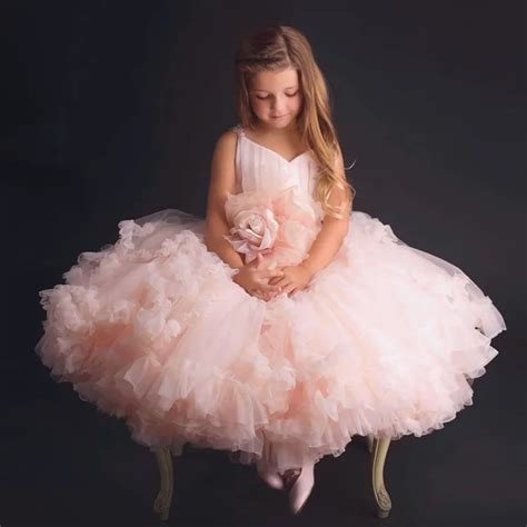 Pink Princess Ball Gowns Wedding Tutu Dresses For Girls Party Flower Girl Dresses Sleeveless