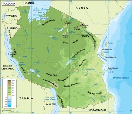 Tanzania Physical Map Eps Illustrator Map Digital Maps Netmaps Uk Vector Eps Wall Maps