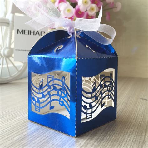 New 50pcs Bright Blue Music Note Candy Box Wedding Box Party Favor Box
