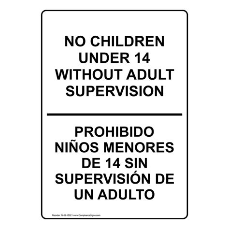 English Spanish Vertical Sign No Children Under 14 Without Adult