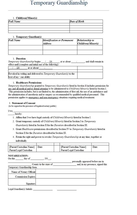 Temporary Guardianship Letter ~ Template Sample