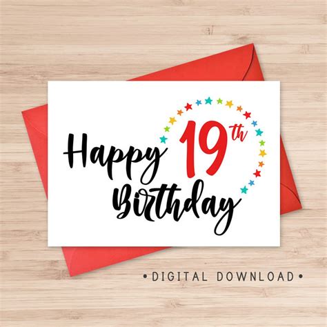 Printable Happy 19th Birthday Card Instant Download Pdf Etsy