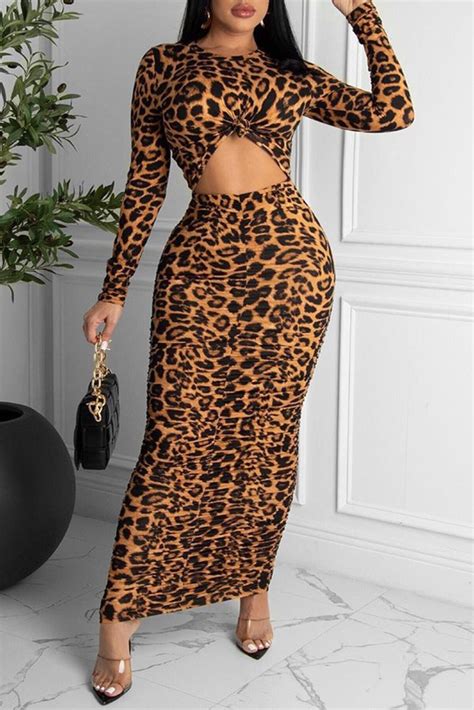 Wholesale Leopard Print Fashion Sexy Print Leopard Hollowed Out O Neck