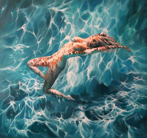 Large Original Oil Painting Nude Naked Girl In The Swimming Etsy Australia