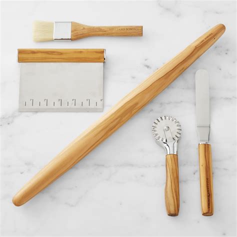 Williams Sonoma Olivewood Pastry Tool Set With Rolling Pin Williams
