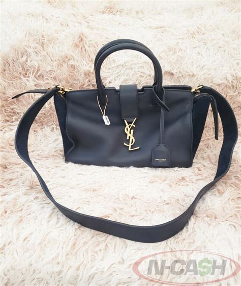 Ysl Navy Downtown Baby Cabas Monogram Leather Suede N Cash
