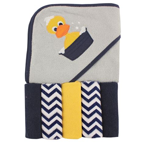 Luvable Friends Hooded Towel With Washcloths 6 Piece Set Duck Baby
