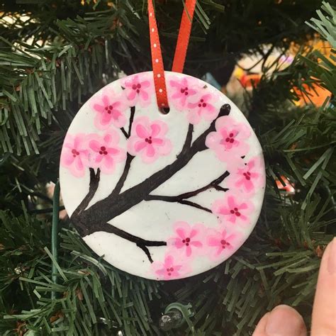 Cherry Blossom Christmas Ornament Hand Painted Ceramic Etsy Hand