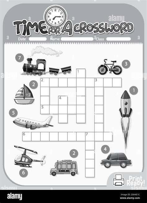 Crossword Puzzle Game Template About Transportation Illustration Stock