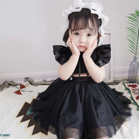 2018 Summer Kids Dresses For Girls Solid Black Color Baby Girls Dress