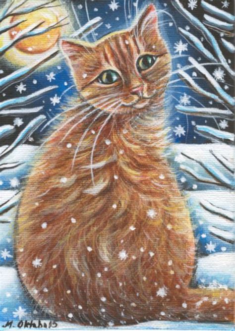 The cat in orange by yuujin on deviantart. Orange Tabby Cat Winter Snow Painting | Original art ...