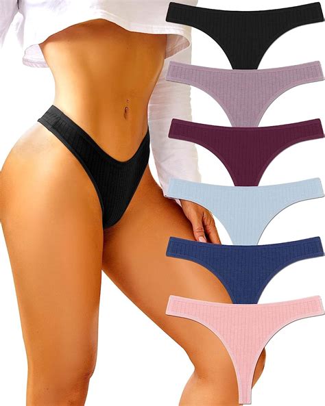 Finetoo Pack Cotton Thongs For Women Breathable Low Rise Bikini