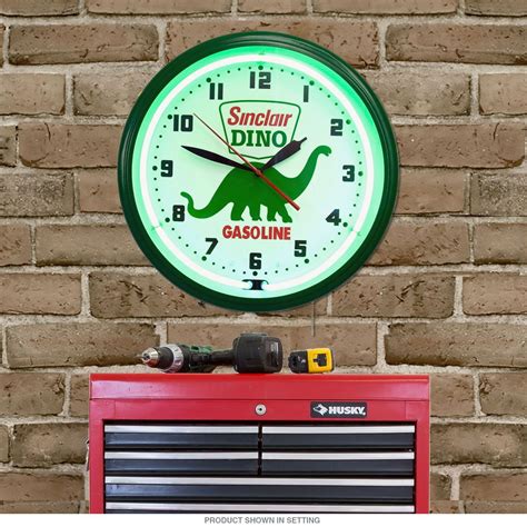 Sinclair Dino Gasoline Green Neon Garage Wall Clock Clock Wall Clock