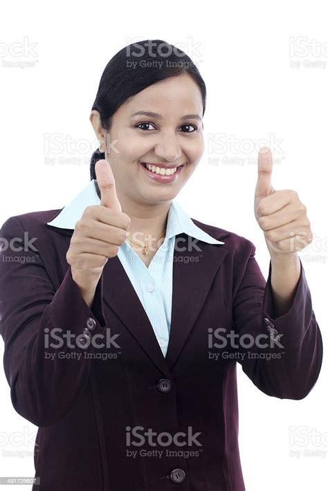 Young Business Woman With Thumbs Up Gesture Stock Photo Download