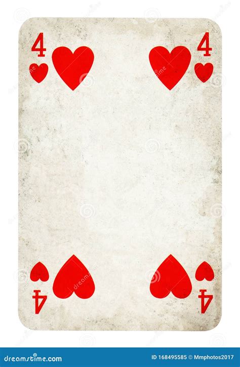 Four Of Hearts Vintage Playing Card Isolated On White Stock