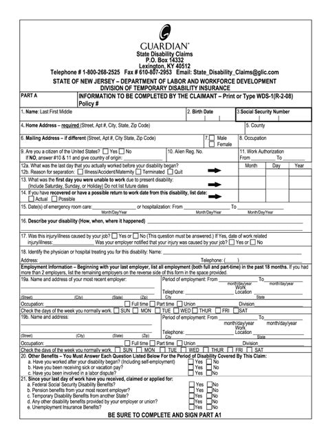 Division of temporary disability insurance. (TDB) Temporary Disability Benefits-Claim Forms - Guardian - Fill and Sign Printable Template ...