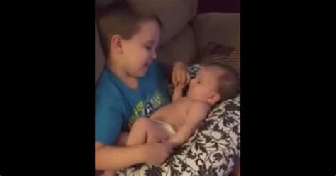 Mom Catches Young Son Holding Newborn Sister What He Does Next Will