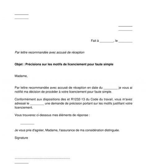 Document modèle Lettre de licenciement assistant maternelle pdf