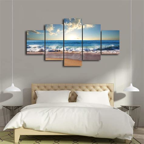 Canvas Prints Pictures Home Decor 5 Piece Sunset Beach Seascape