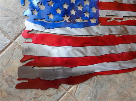 New Tattered And Torn American Battle Flag Plasma Cut Metal Wall Etsy