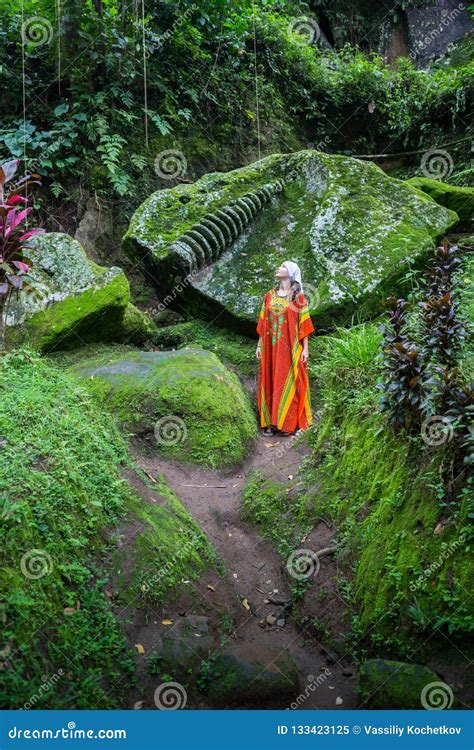 Blooming Gorgeous Lady In A Dress Of Flowers In The Rainforest Stock