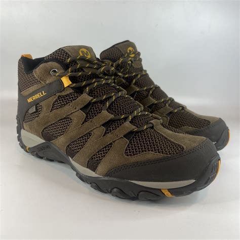 Merrell Mens Boots Alverstone Mid Wp Wide Width Brown Hiking Shoes Nwob