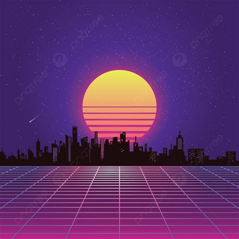 Retrowave City Vector Background 80s Poster Retro Background Image