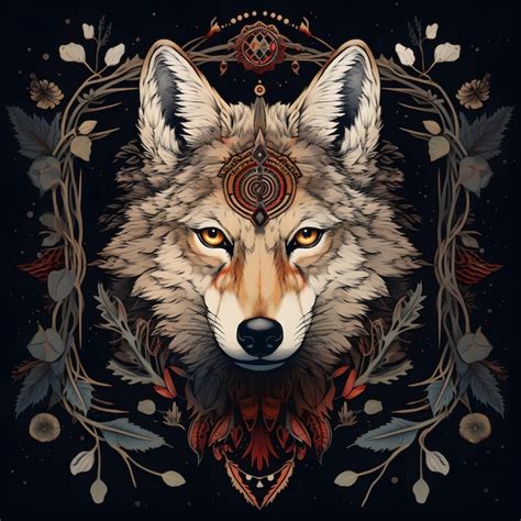 Premium AI Image | Coyote Native American Mythology in an ornate frame