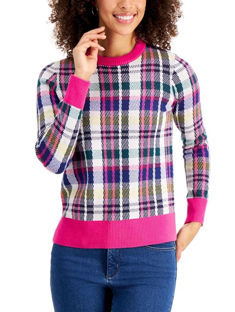 Women Contrast Trim Plaid Sweater Created For Macys 59 Plaid Sweater Sweaters For Women