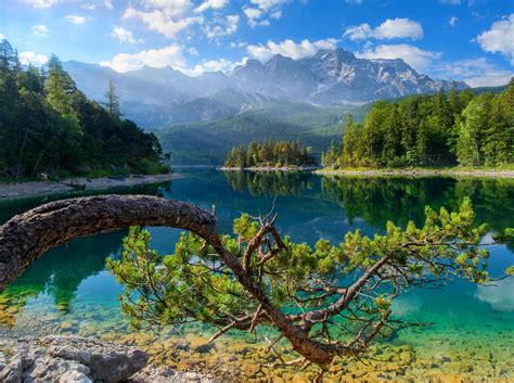 Mountain Range And Body Of Water Lake Germany Forest Summer Hd