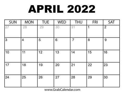 Free Printable April 2022 Calendars Wiki Calendar April 2022 Calendar