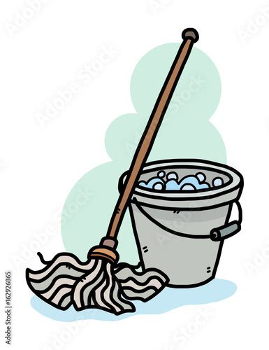 Cleaning Mop And Water Bucket Cartoon Vector And Illustration Hand