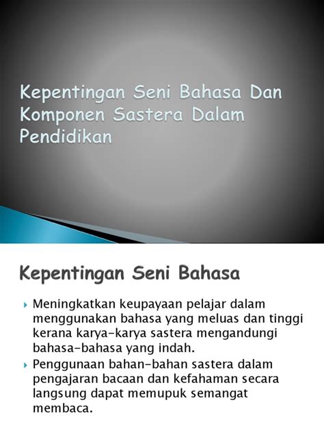 Pada 2019, kpk menindaklanjuti kegiatan tersebut dengan melaksanakan kegiatan rapat koordinasi implementasi pak jenjang pendidikan tinggi. Kepentingan Seni Bahasa Dan Komponen Sastera Dalam Pendidikan