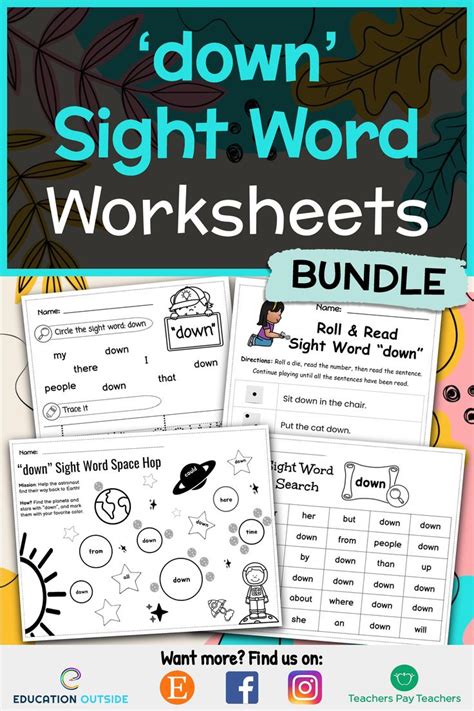 Down Sight Word Worksheets 15 Worksheets Included Sight Word