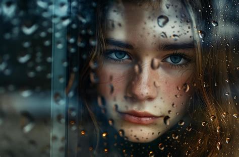 AI generated Teenage girl behind raindrops 40560408 Stock Photo at Vecteezy