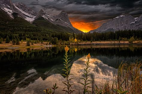 Canada Cloud Lake Landscape Mountain Nature Reflection Sunset Wallpaper