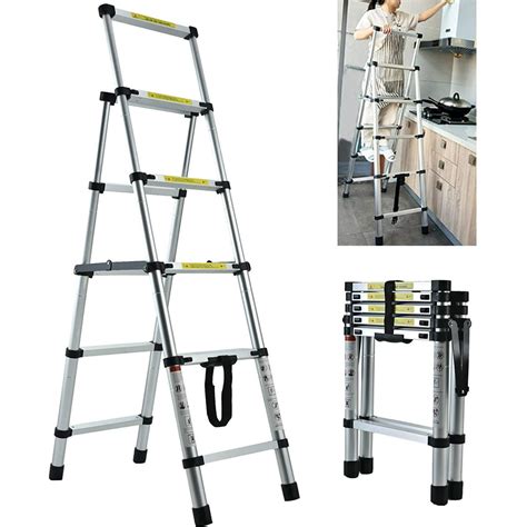 Bowoshen 54 Telescopic Step Ladder Aluminium Heavy Duty 330lb Capacity