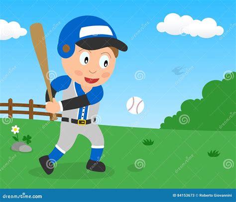 Cute Boy Playing Baseball In The Park Stock Vector Illustration Of